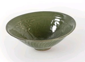 7-3/8" Chinese Yaozhou Celadon glaze bowl birds & floral motif - Picture 1 of 12