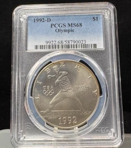 PCGS 1992 D Olympic S$1 Commemorative One Dollar Coin MS 68 -023 - Picture 1 of 2