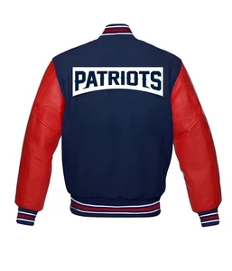NFL New England Patriots Azul Real Cuerpo Rojo Cuero Mangas Hombres Chaqueta Talla XL - Imagen 1 de 5