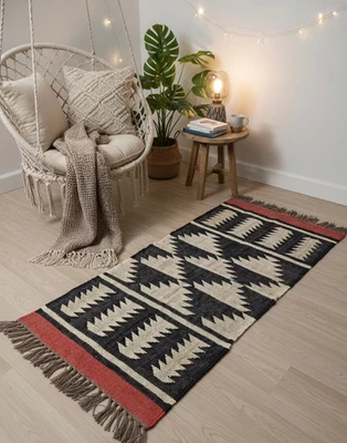 navajo runner Handmade Wool Jute Vintage moroccan Rug Kilim Rug Aztec rug stair - Image 1 of 4