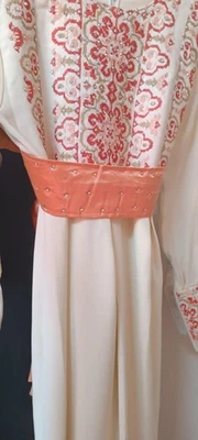 Palestinian Women Embroidered Thobe Dress Tatreez Heritage Fabric Wedding Style - Image 1 of 4