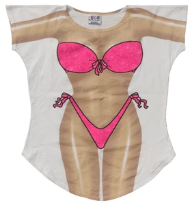 MY BIKINI Womens One Size Fits Most Novelty Bikini Print Beach Pool T-Shirt Top - Picture 1 of 6
