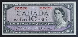 Billete de 10 dólares de Canadá 1954 P#79b S/N# B/V 9555250 - Imagen 1 de 2