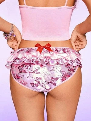 Bragas de bikini Butterfly 🦋 Estampado satinado y con volantes de encaje en capas XL ¡NUEVAS! Foto 1 de 4