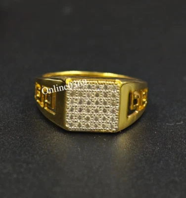 Anillo con dije meñique de diamantes naturales certificado oro amarillo real de 10 k para hombre Foto 1 de 4