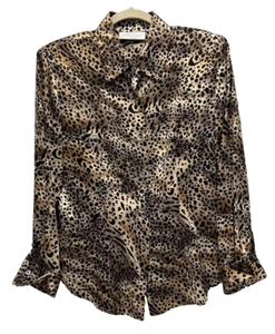 Lord & Taylor Silk Animal Leopard Print Long Sleeve Button Up Blouse French Cuff - Picture 1 of 8