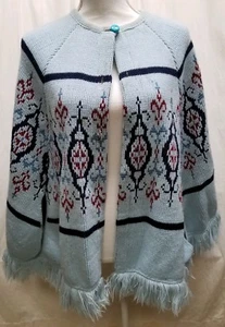 Vtg 70s Sturbridge Boho Dutch Tent Cape Poncho Retro Knit Sweater Shawl Blue - Picture 1 of 7