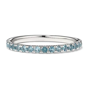 0.15 CT Round Cut Blue Topaz Half Eternity Style Party & Wedding Women's Ring - Picture 1 of 7