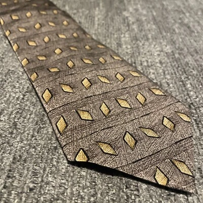 Stafford Italian Made Mens Silk Necktie Tie Browns Gold Diamond Design - Image 1 of 4