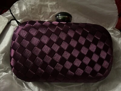 Urban Expressions Purple Satin Checkered Pattern Clutch NIB Vegan - Image 1 of 4