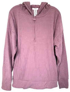 Jones New York Sport Womens 1/3 Zip Hooded Pullover w/Pockets Striped Sz XL Pink - Picture 1 of 9