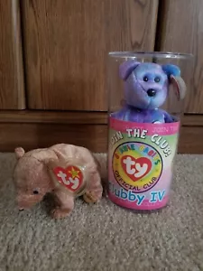 Clubby IV Bear Ty Beanie Baby Retired PLUS Pecan Ty Beanie Bear Retired - Picture 1 of 4