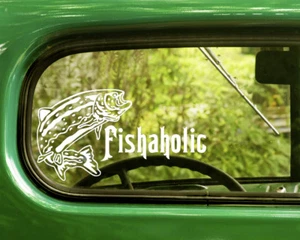 2 TROUT FISHAHOLIC FISHING DECALs Sticker For Car Window Bumper Rv Truck - Picture 1 of 1