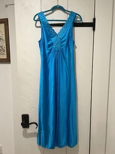 Camicia da notte vintage nuova con etichette Vanity Fair Petites media turchese senza maniche lunga USA - Foto 1 di 12