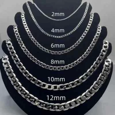 Men's 925 Sterling Silver Necklace 2-12MM 40-75cm Classic Face Chain Jewelry - image 1 of 4