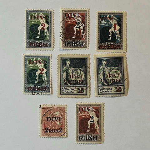 RARE COLLECTION OF LATVIA DIVI DIWI OVERPRINT STAMPS LOT OF 8 Cover