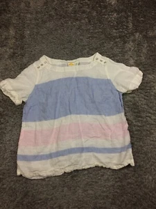 C&C California Linen Shirt Womens Size Large White Blue Pink Striped - Picture 1 of 11
