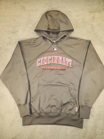 Cincinnati Reds Hoodie Majestic Property Of Reds Grey Adult Large MLB Authentic Cover