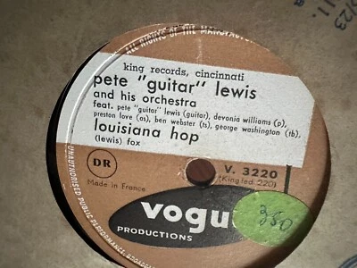 PETE GUITAR LEWIS harmonica boogie louisiana hop 78 RPM VOGUE FRANCE V3220 Jazz - Image 1 of 2