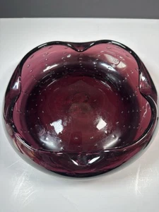 Vintage Murano mundgeblasen Amethyst Bullicante Kunst Glas Aschenbecher/ Schale. 9 zoll - Bild 1 von 7