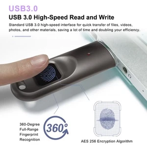 32G Encrypted USB Flash Drive Fingerprint-Secured USB 3.0 Flash Drive 8-256 KUI - Afbeelding 1 van 9