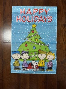 Snoopy & Charlie Brown Gang Happy Holidays 38 x 25 inches Large Flag 2010 - Picture 1 of 1
