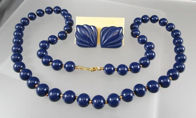 Vintage NOS Blue Beaded Beads SET Earrings 24" Fashion Necklace 9634 - Image 1 of 4