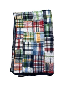 Pottery Barn Kids Patchwork Madras Plaid Reversible Quilt Twin 66” By 86” - Picture 1 of 7