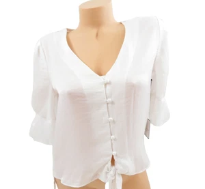 Laundry by Shelli Segal Bluse weiß V-Ausschnitt Bindeband Oberteil Kurzarm Gr. XS - Bild 1 von 11