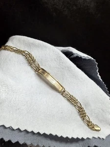 14K Yellow Gold ID Figaro Bracelet – 6.5" – 11.3g – 7.4mm Wide - Picture 1 of 11