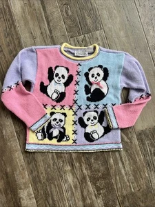 Vintage 80s 90s Basic Editions Pastel Kawaii Fairy Kei Teddy Bear Sweater Size 6 - Picture 1 of 7