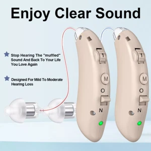 1 par de audífonos digitales recargables pérdida severa sonido BTE amplificador auditivo - Imagen 1 de 16