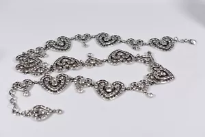 Vintage Brighton Retired Belt Heavy Rhinestone Heart Dangle Adjustable Sz L ~42" - Picture 1 of 13
