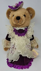 Teddy Bear Anco Treasured Memories Old Fashioned Doll Bear 16" Purple Gold Lace - Picture 1 of 9