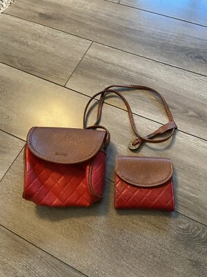 Bandolera pequeña y billetera Esprit vintage roja marrón imitación cuero envío gratis Foto 1 de 4