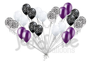 24 pc Elegant Damask Black White Clear Purple Latex Balloons Party Decoration