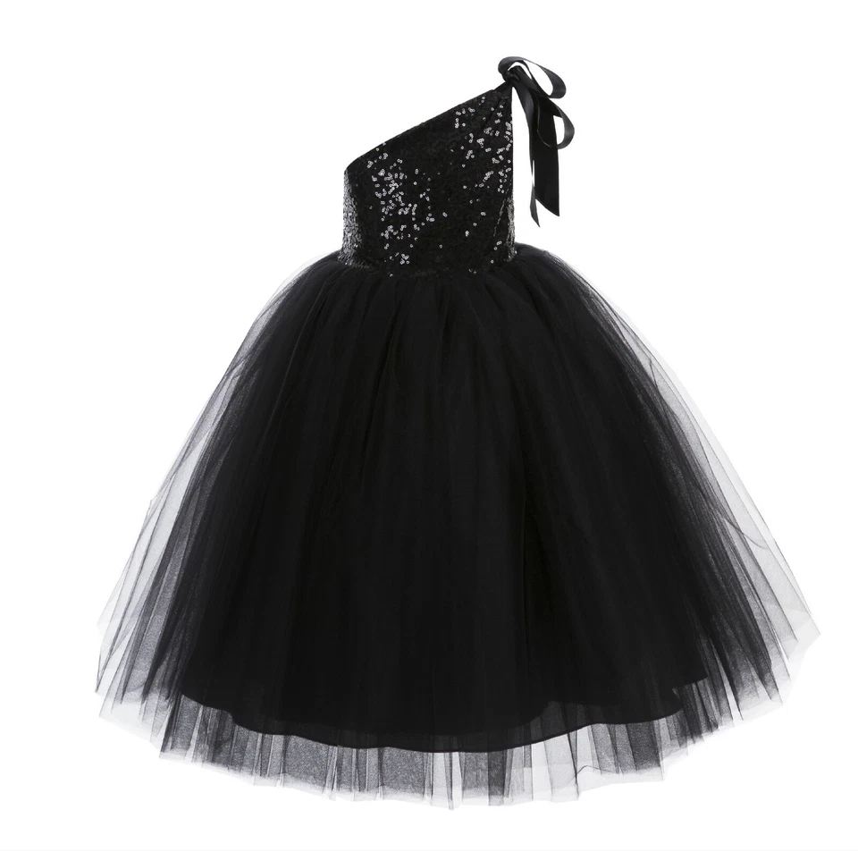 One-Shoulder Sequins Tutu Flower Girl Dress Tutu Dresses Princess Dress Pageant  - Image 1 of 1