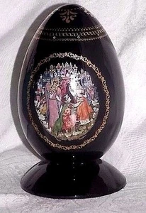 Palekh Russian Porcelain Egg + Stand Signed Numbered  - Picture 1 of 9
