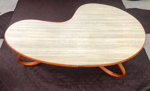 Vintage MCM Rattan Coffee Table, MCM Kidney Shape Table, Coastal MCM Table Cover