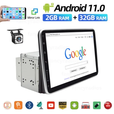 10.1" Android 11 Car Stereo Rotatable Double 2Din GPS Navi WIFI Radio +Camera - Image 1 of 4