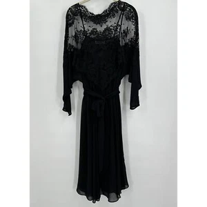 Vintage Casadei Damen Maxikleid Größe S schwarz Gürtel Spitze Overlay Whimsigoth - Bild 1 von 7