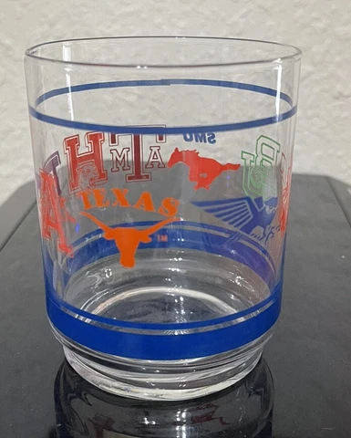 Vintage 1980s NCAA Southwest Conference SWC Football Team Logos Glass Tumbler Cover