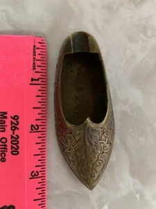 Vintage Brass Etched Slipper Shoe Personal Ashtray Or Incense - Picture 1 of 2