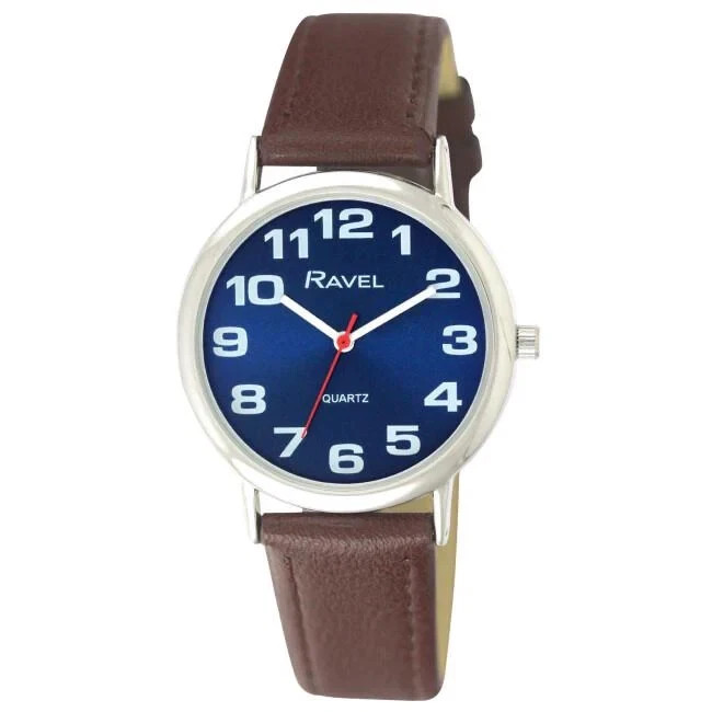 Gents Easy Read Watch , Blue Dial & Brown Faux Leather Strap by Ravel R0105.49.1 - Image 1 of 1