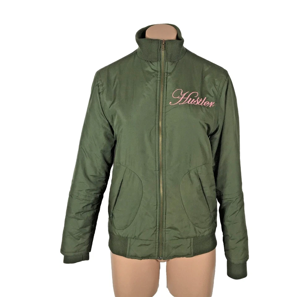 Vtg Hustler Hardcore Since '74 Spell Out Embroidered Puffer Jacket Green Pink S - Image 1 of 4