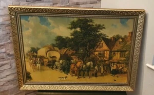 Oil printing On Frame Country house and horses 104 x 74 cm - Picture 1 of 10