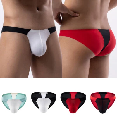 Men Briefs Ice Silk Sexy Breathable Low-rise Comfortable Bulge Pouch Underpants - Image 1 of 4