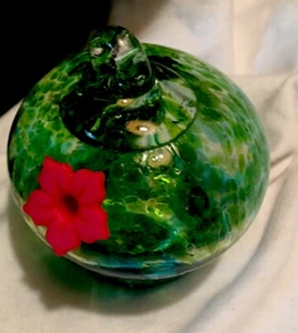 Blue and Green Speckled Hand Blown Art Glass Hummingbird Nectar Feeder & Hanger - Picture 1 of 8