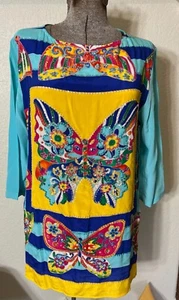 Vintage Diane Gilman NWT Silk Top Embellished In Sequence Butterflies sz. L - Picture 1 of 6