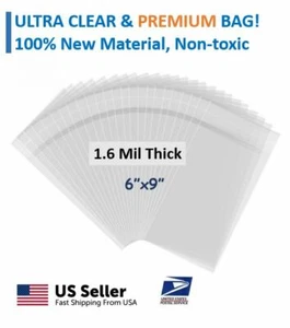 [100pcs] 6"x9" Premium Clear Resealable Cellophane Cello Bag 1.6Mil OPP Bag  - Picture 1 of 5